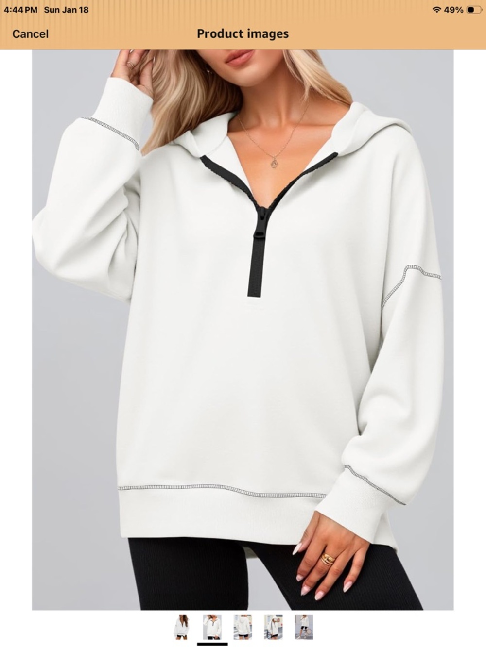 Amazon White Half-Zip Hoodie Sweatshirt with Black Zip Accents